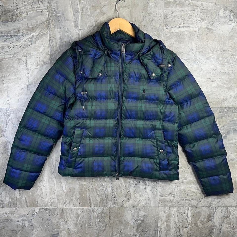 Polo Ralph Lauren Womens JACKET‎ PUFFER -M- BLUE GREEN QUILTED HOODIE DOWN -PONY